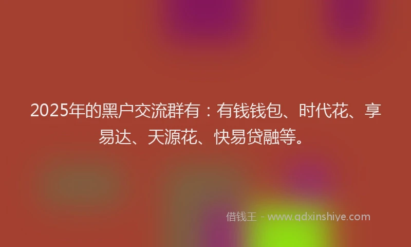 2025年的黑户交流群有：有钱钱包、时代花、享易达、天源花、快易贷融等。
