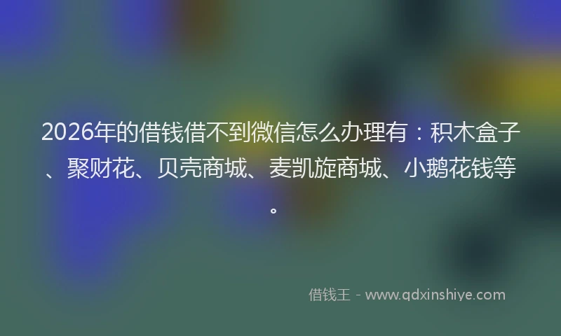 2026年的借钱借不到微信怎么办理有:积木盒子、聚财花、贝壳商城、麦凯旋商城、小鹅花钱等。