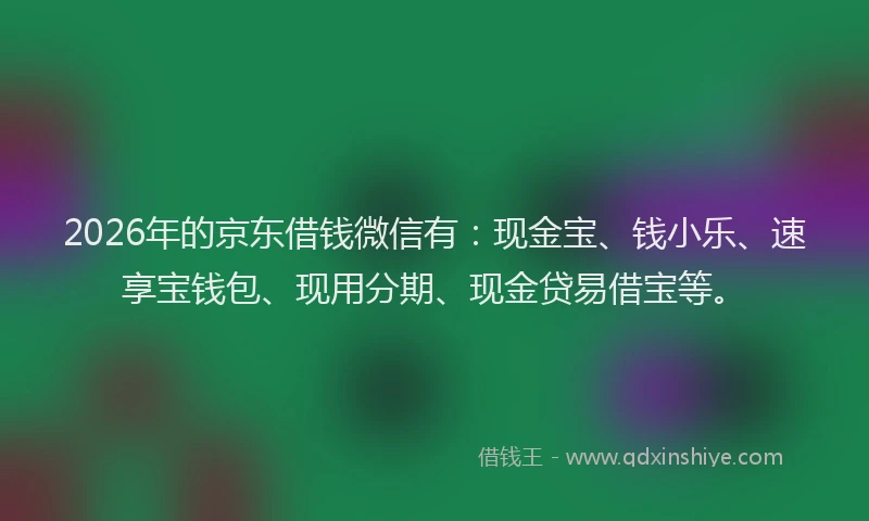 2026年的京东借钱微信有：现金宝、钱小乐、速享宝钱包、现用分期、现金贷易借宝等。