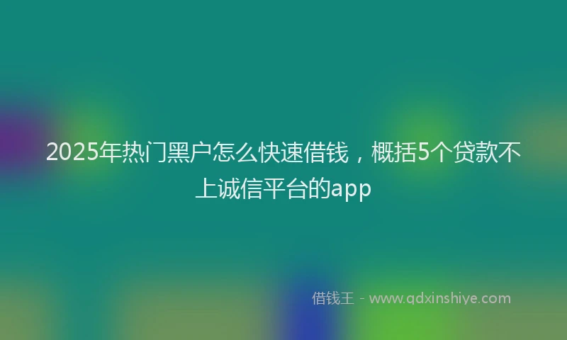 2025年热门黑户怎么快速借钱,概括5个贷款不上诚信平台的app