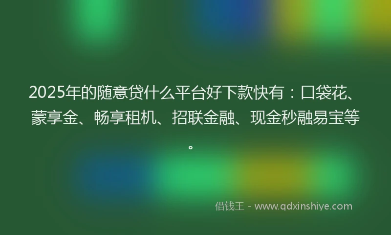 2025年的随意贷什么平台好下款快有：口袋花、蒙享金、畅享租机、招联金融、现金秒融易宝等。