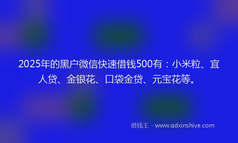 2025年的黑户微信快速借钱500有:小米粒、宜人贷、金银花、口袋金贷、元宝花等。