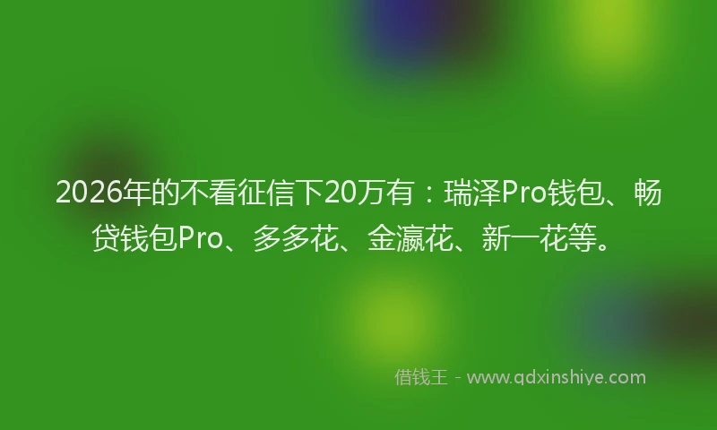 2026年的不看征信下20万有:瑞泽Pro钱包、畅贷钱包Pro、多多花、金瀛花、新一花等。