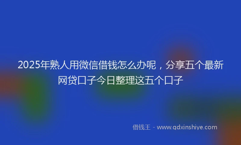 2025年熟人用微信借钱怎么办呢,分享五个最新网贷口子今日整理这五个口子
