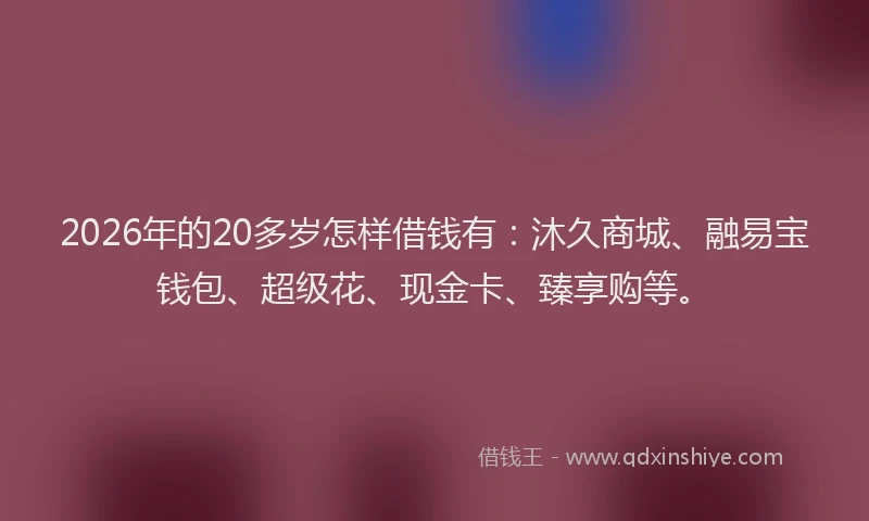 2026年的20多岁怎样借钱有：沐久商城、融易宝钱包、超级花、现金卡、臻享购等。