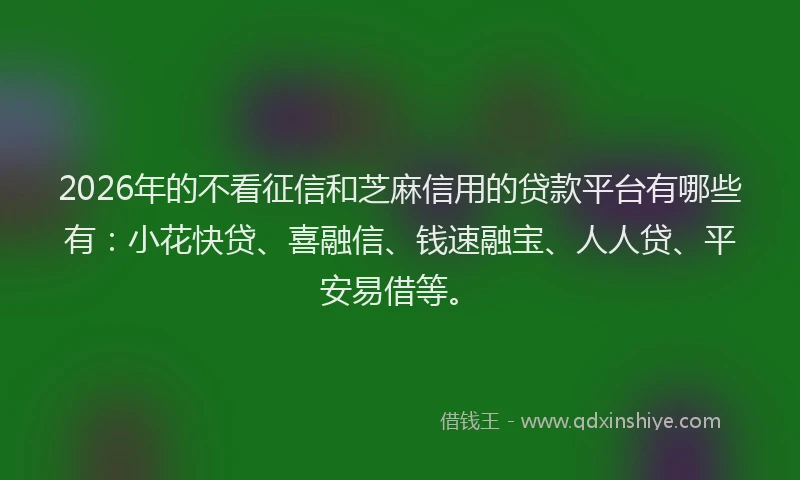 2026年的不看征信和芝麻信用的贷款平台有哪些有：小花快贷、喜融信、钱速融宝、人人贷、平安易借等。