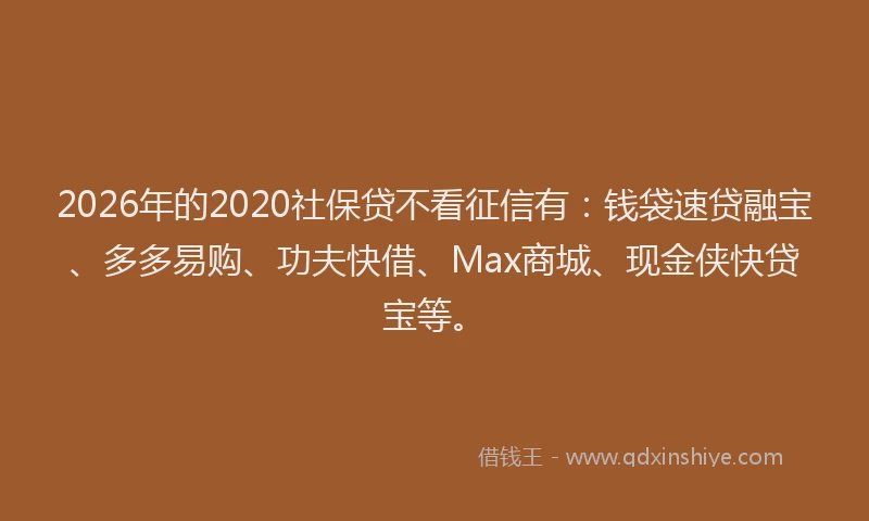 2026年的2020社保贷不看征信有:钱袋速贷融宝、多多易购、功夫快借、Max商城、现金侠快贷宝等。