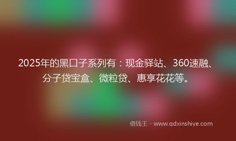 2025年的黑口子系列有:现金驿站、360速融、分子贷宝盒、微粒贷、惠享花花等。