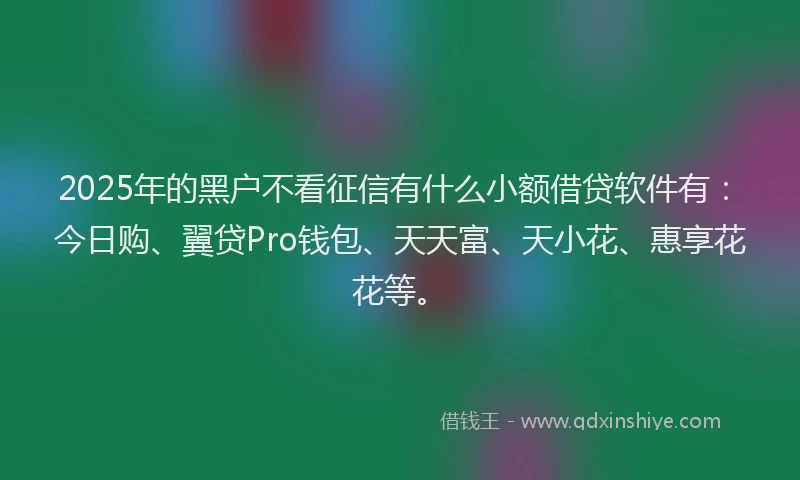 2025年的黑户不看征信有什么小额借贷软件有：今日购、翼贷Pro钱包、天天富、天小花、惠享花花等。