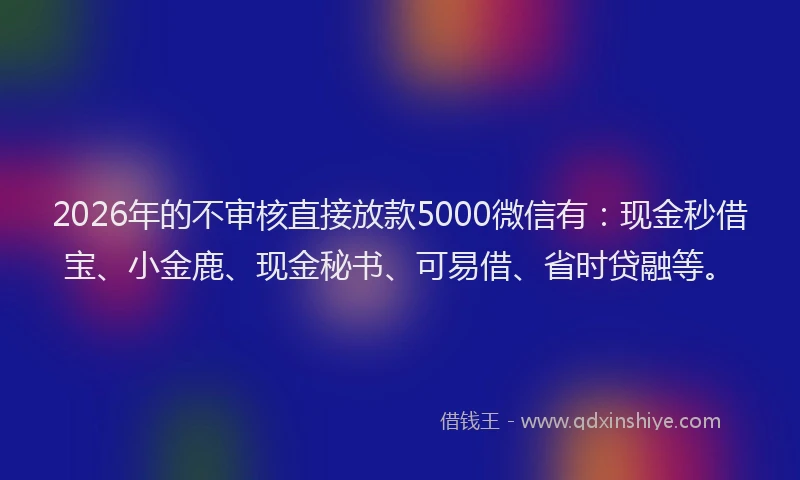 2026年的不审核直接放款5000微信有:现金秒借宝、小金鹿、现金秘书、可易借、省时贷融等。