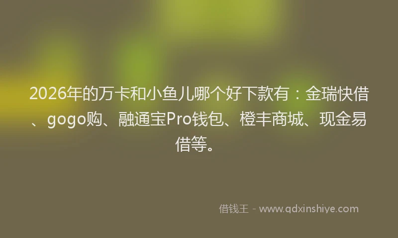 2026年的万卡和小鱼儿哪个好下款有:金瑞快借、gogo购、融通宝Pro钱包、橙丰商城、现金易借等。