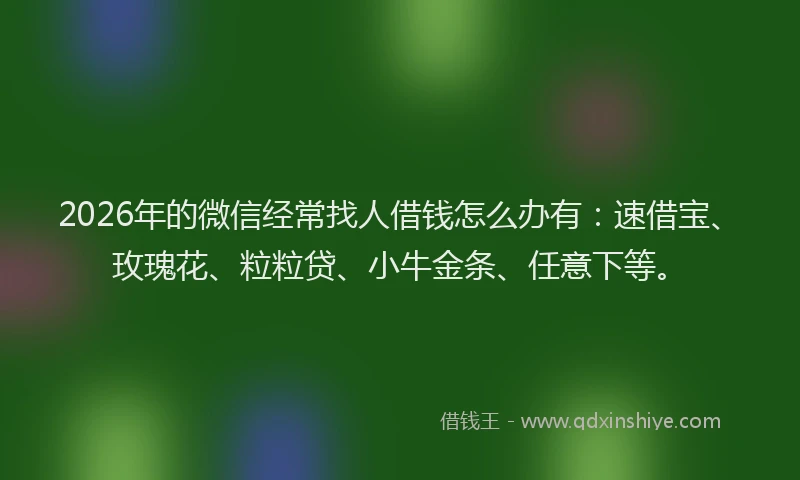 2026年的微信经常找人借钱怎么办有：速借宝、玫瑰花、粒粒贷、小牛金条、任意下等。