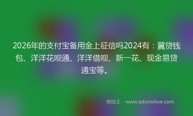 2026年的支付宝备用金上征信吗2024有：翼贷钱包、洋洋花呗通、洋洋借呗、新一花、现金易贷通宝等。