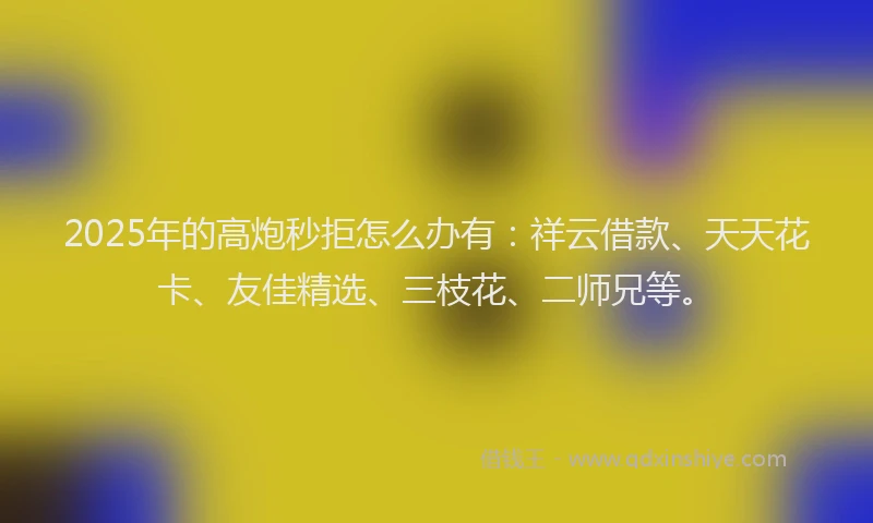 2025年的高炮秒拒怎么办有:祥云借款、天天花卡、友佳精选、三枝花、二师兄等。