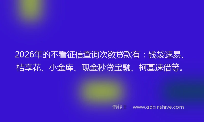 2026年的不看征信查询次数贷款有:钱袋速易、桔享花、小金库、现金秒贷宝融、柯基速借等。