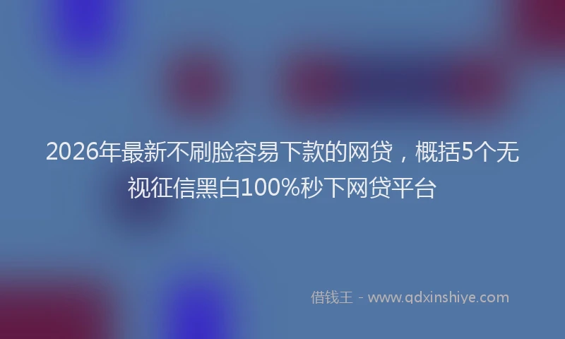 2026年最新不刷脸容易下款的网贷，概括5个无视征信黑白100%秒下网贷平台
