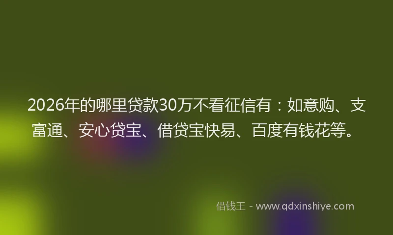 2026年的哪里贷款30万不看征信有：如意购、支富通、安心贷宝、借贷宝快易、百度有钱花等。