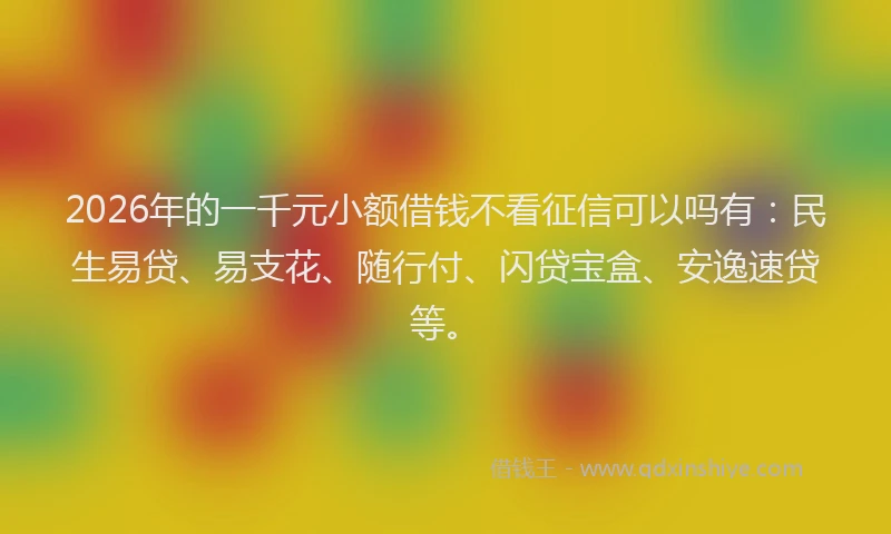 2026年的一千元小额借钱不看征信可以吗有：民生易贷、易支花、随行付、闪贷宝盒、安逸速贷等。