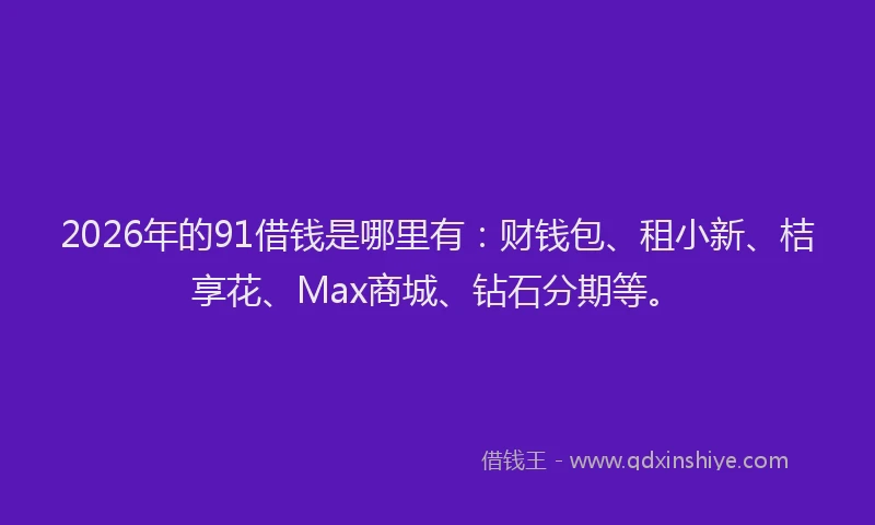 2026年的91借钱是哪里有：财钱包、租小新、桔享花、Max商城、钻石分期等。