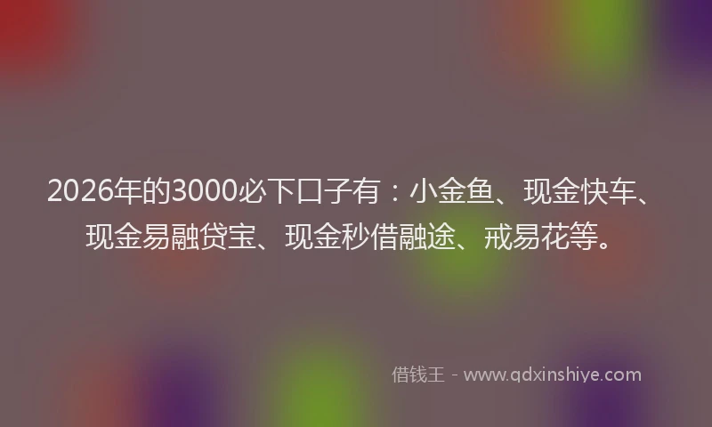 2026年的3000必下口子有：小金鱼、现金快车、现金易融贷宝、现金秒借融途、戒易花等。