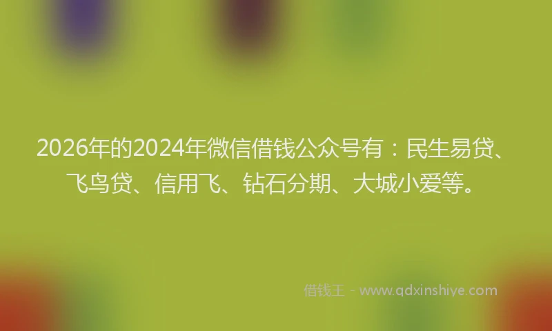 2026年的2024年微信借钱公众号有:民生易贷、飞鸟贷、信用飞、钻石分期、大城小爱等。