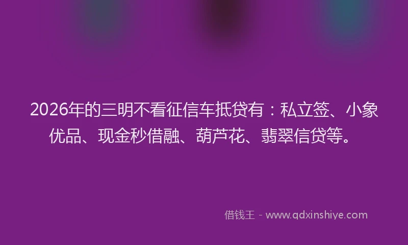 2026年的三明不看征信车抵贷有:私立签、小象优品、现金秒借融、葫芦花、翡翠信贷等。