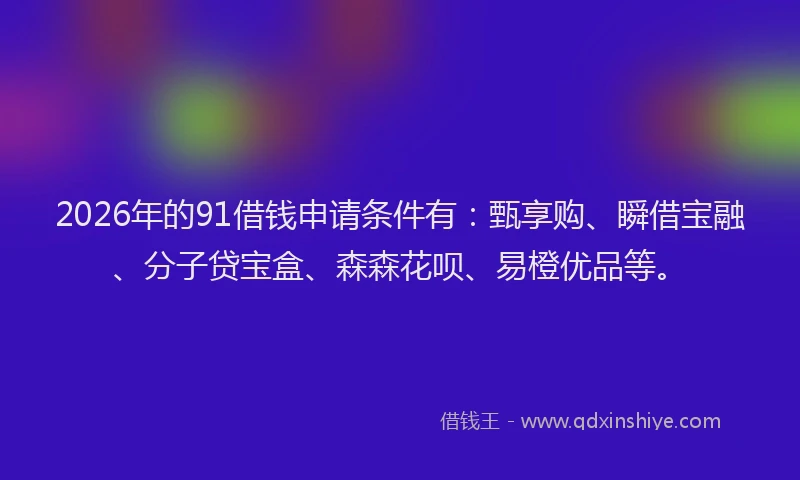 2026年的91借钱申请条件有:甄享购、瞬借宝融、分子贷宝盒、森森花呗、易橙优品等。