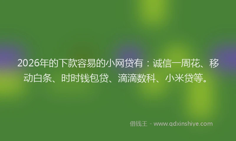 2026年的下款容易的小网贷有：诚信一周花、移动白条、时时钱包贷、滴滴数科、小米贷等。