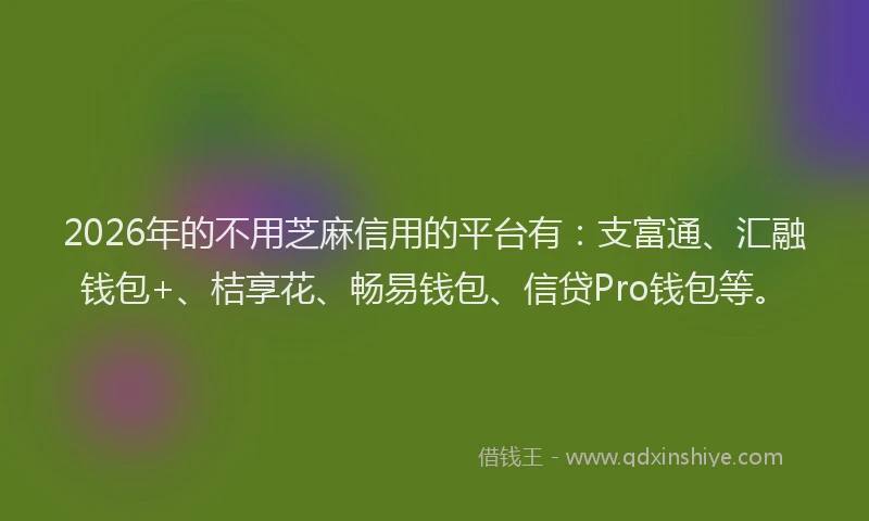 2026年的不用芝麻信用的平台有：支富通、汇融钱包+、桔享花、畅易钱包、信贷Pro钱包等。