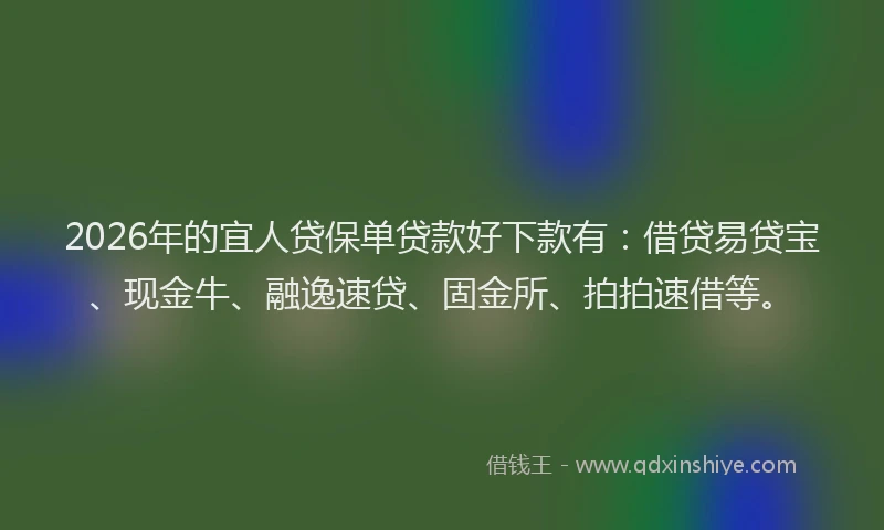 2026年的宜人贷保单贷款好下款有：借贷易贷宝、现金牛、融逸速贷、固金所、拍拍速借等。
