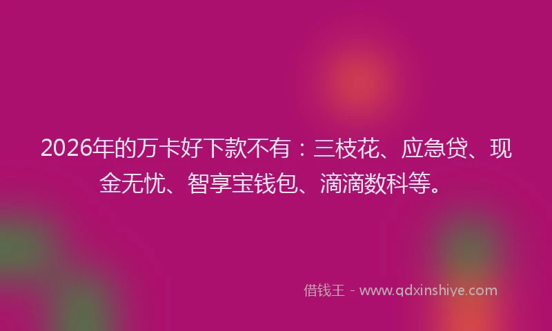 2026年的万卡好下款不有：三枝花、应急贷、现金无忧、智享宝钱包、滴滴数科等。