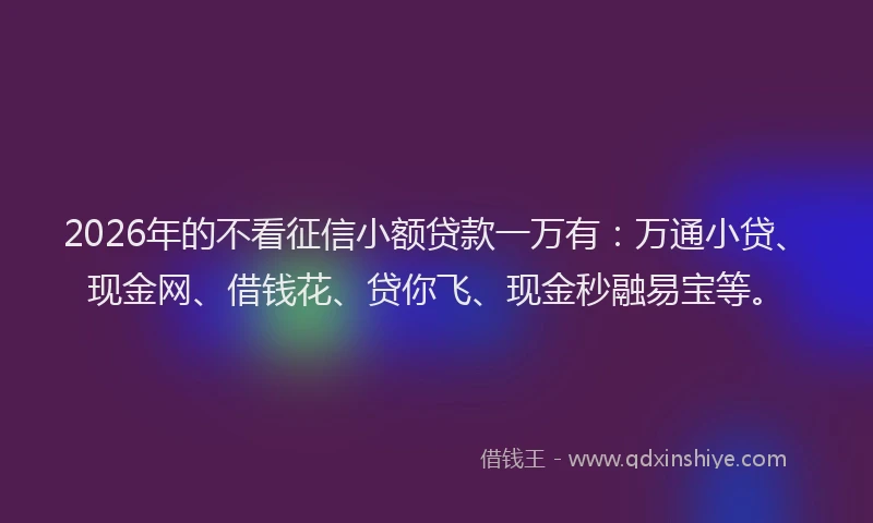 2026年的不看征信小额贷款一万有：万通小贷、现金网、借钱花、贷你飞、现金秒融易宝等。