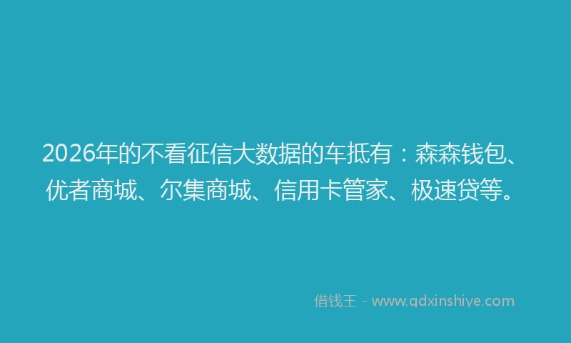 2026年的不看征信大数据的车抵有：森森钱包、优者商城、尔集商城、信用卡管家、极速贷等。