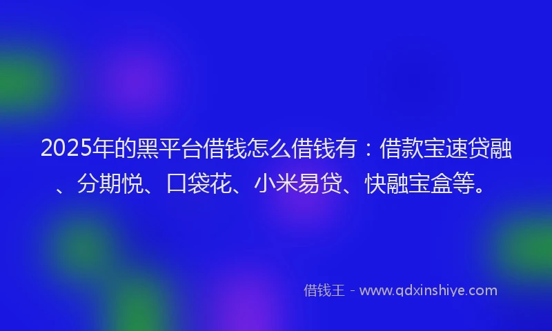2025年的黑平台借钱怎么借钱有：借款宝速贷融、分期悦、口袋花、小米易贷、快融宝盒等。