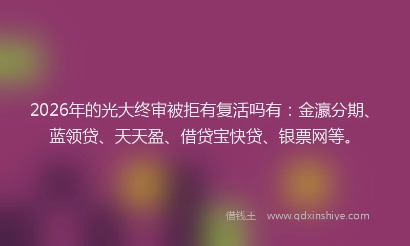 2026年的光大终审被拒有复活吗有：金瀛分期、蓝领贷、天天盈、借贷宝快贷、银票网等。