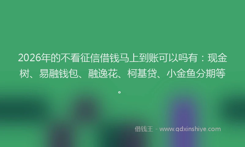 2026年的不看征信借钱马上到账可以吗有:现金树、易融钱包、融逸花、柯基贷、小金鱼分期等。