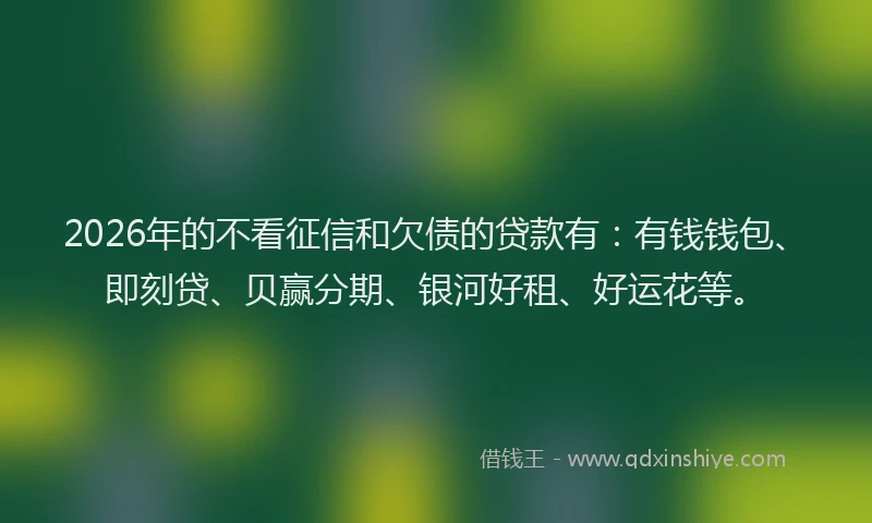 2026年的不看征信和欠债的贷款有：有钱钱包、即刻贷、贝赢分期、银河好租、好运花等。