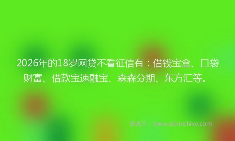 2026年的18岁网贷不看征信有：借钱宝盒、口袋财富、借款宝速融宝、森森分期、东方汇等。