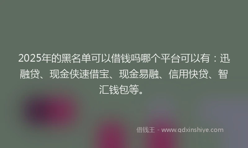 2025年的黑名单可以借钱吗哪个平台可以有：迅融贷、现金侠速借宝、现金易融、信用快贷、智汇钱包等。