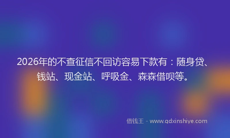 2026年的不查征信不回访容易下款有：随身贷、钱站、现金站、呼吸金、森森借呗等。
