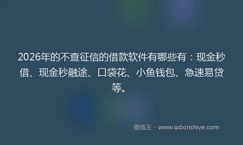 2026年的不查征信的借款软件有哪些有：现金秒借、现金秒融途、口袋花、小鱼钱包、急速易贷等。