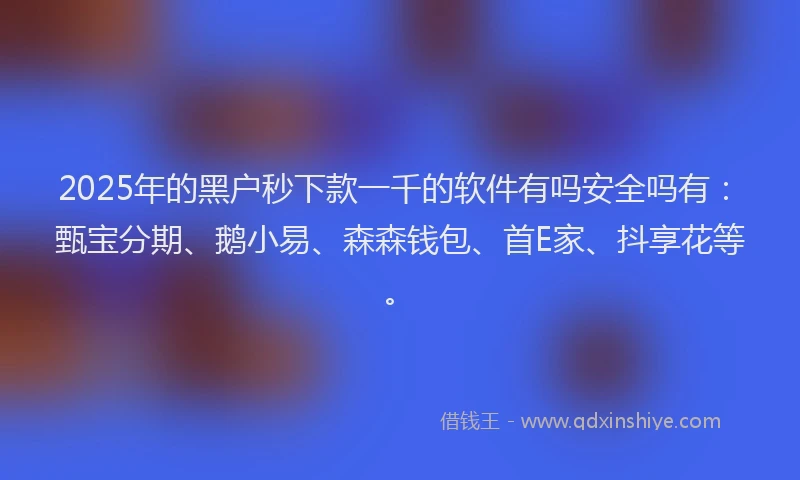 2025年的黑户秒下款一千的软件有吗安全吗有：甄宝分期、鹅小易、森森钱包、首E家、抖享花等。
