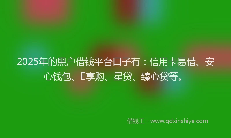 2025年的黑户借钱平台口子有：信用卡易借、安心钱包、E享购、星贷、臻心贷等。