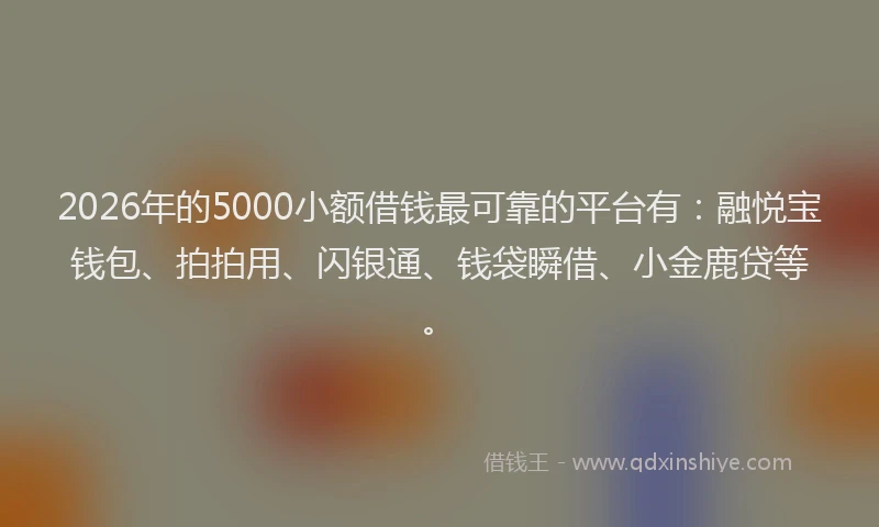 2026年的5000小额借钱最可靠的平台有：融悦宝钱包、拍拍用、闪银通、钱袋瞬借、小金鹿贷等。