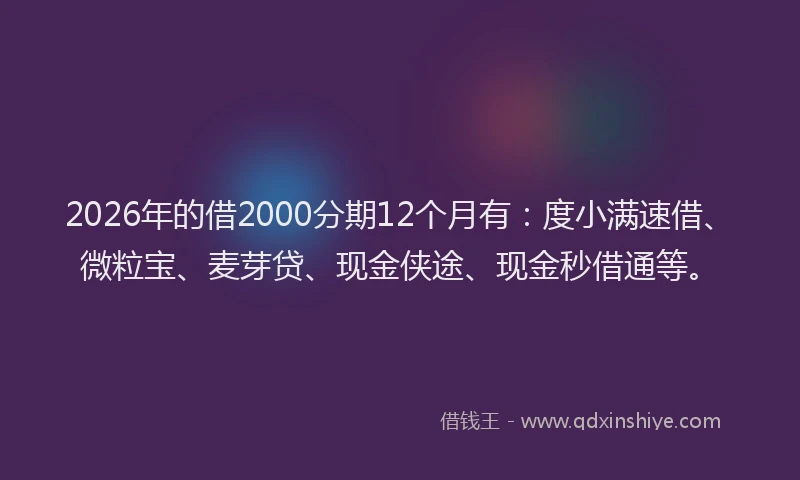 2026年的借2000分期12个月有：度小满速借、微粒宝、麦芽贷、现金侠途、现金秒借通等。