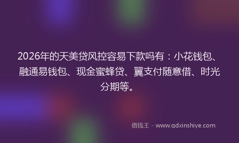 2026年的天美贷风控容易下款吗有：小花钱包、融通易钱包、现金蜜蜂贷、翼支付随意借、时光分期等。