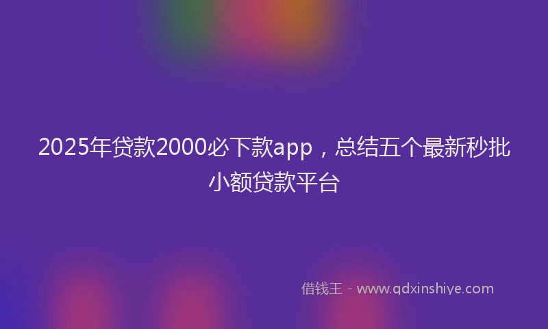 2025年贷款2000必下款app，总结五个最新秒批小额贷款平台