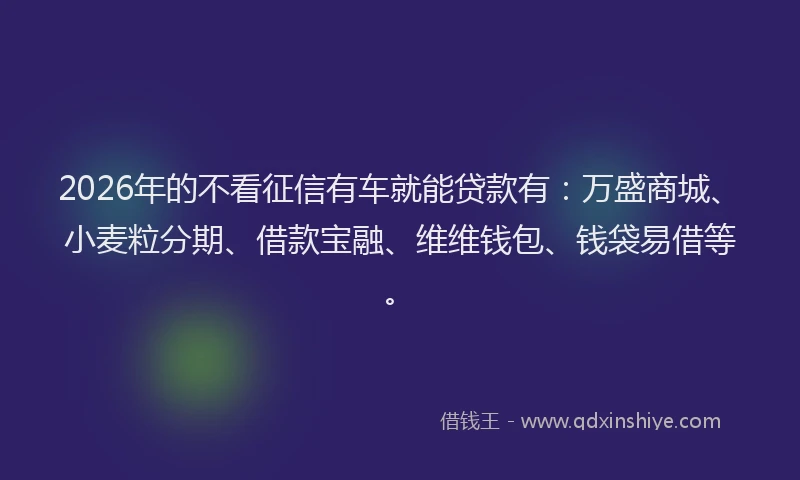 2026年的不看征信有车就能贷款有:万盛商城、小麦粒分期、借款宝融、维维钱包、钱袋易借等。