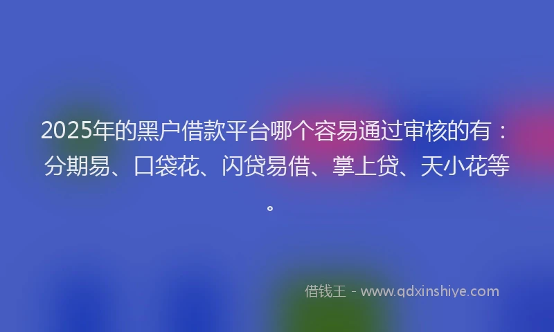 2025年的黑户借款平台哪个容易通过审核的有：分期易、口袋花、闪贷易借、掌上贷、天小花等。
