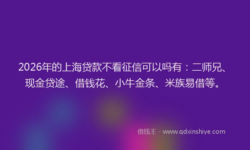 2026年的上海贷款不看征信可以吗有:二师兄、现金贷途、借钱花、小牛金条、米族易借等。